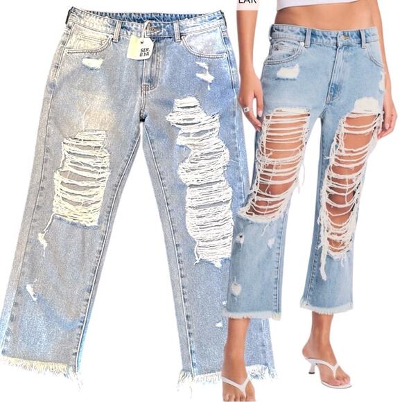 SER.O.YA OMAR DROP BOYFRIEND Distressed JEANS Low Rise size 26